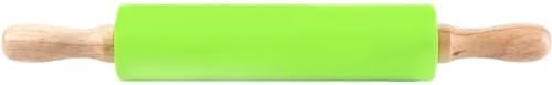Silicone Baking Rolling Pin with Wooden Handle for Dough Pressing