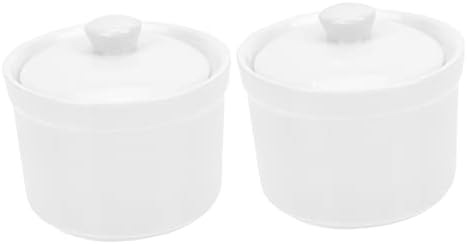 Ceramic Stewing Bowl Set of 2 with Lid White for Homes and Hotels