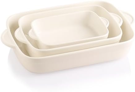 Sweejar 3-Piece Beige Ceramic Casserole Dish Set