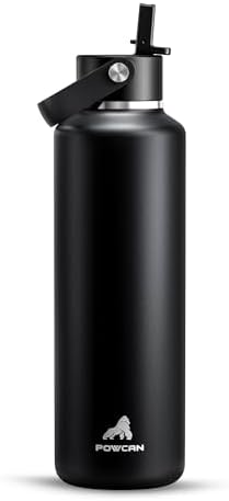 POWCAN 24 oz Slim Insulated Water Bottle with Straw: Leakproof, Keep