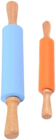 2pcs Silicone Rolling Pin Wood Handle Dough Roller