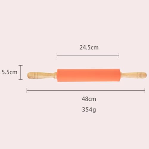 Inch Silicone Rolling Pin with Wood Handles for Dough and Bread Baking