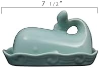Creative Co-Op Stoneware Whale Butter Dish with Embossed Wave Detail