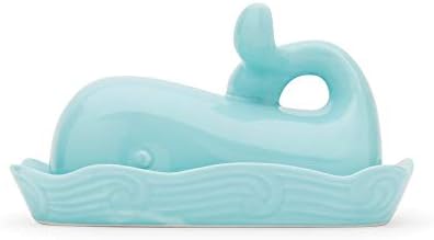 Fox Run Ceramic Whale Butter Dish with Lid, 7", Aqua Blue Cute Butter