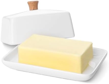 Flexzion Extra Large Ceramic Butter Dish with Lid, 8 Inch, White