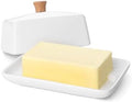 Flexzion Extra Large Ceramic Butter Dish with Lid, 8 Inch, White