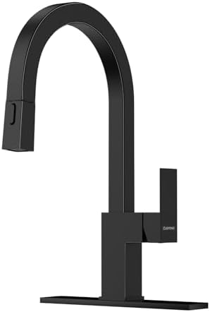 DAYONE Matte Black Square Pull-Out Kitchen Faucet