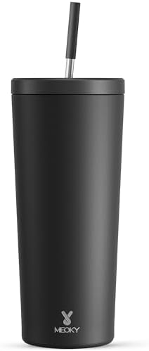 Meoky 24 oz Insulated Tumbler with Lid and Straw, Stainless Steel
