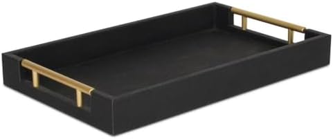 Pemberly Row Faux Shagreen Vinyl Serving Tray, Black Textured Finish