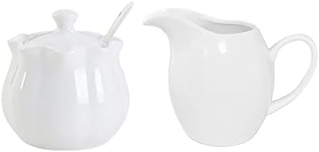 White Ceramic Sugar Bowl Set Creamer Coffee Milk Pitcher Serving Set