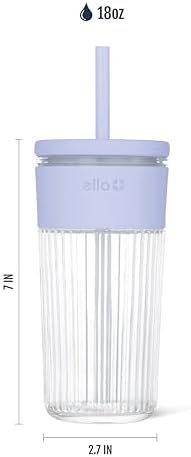 Ello Ava 18oz Glass Tumbler with Straw and Lid for Iced Coffee