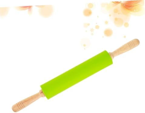 Xmas Rolling Pin with Wood Handle, 10 Inch Silicone Non-stick Dough