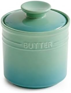 Ceramic French Butter Crock with Lid, Green