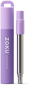 ZOKU Reusable Metal Straw with Case for Travel, Purple - Collapsible