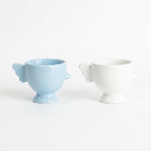 Ceramic Egg Holder, Set of 2, White and Blue