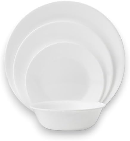 Corelle Vitrelle 18-Piece Service for 6 Dinnerware Set Triple Layer Glass and Chip Resistant, Lightweight Round Plates and Bowls Set, Winter Frost White