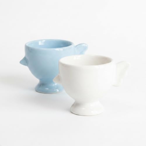 Ceramic Egg Holder, Set of 2, White and Blue