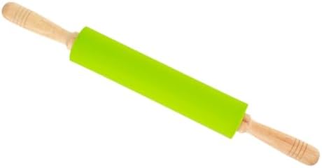 10-inch Green Silicone Non-stick Rolling Pin with Wood Handle, Dough