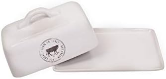 Creative Co-Op Stoneware Butter Dish with Cow Stamp and Farm-to-Table