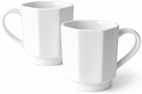 Minimalist White Ceramic Coffee Mug Set of 2 – 12 oz Modern Style Cups