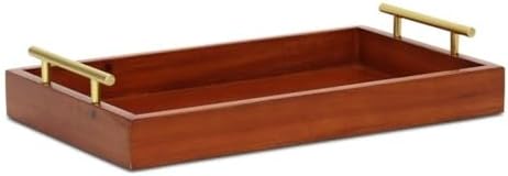 Pemberly Row Coran Rectangular Wood Tray, Handcrafted Design with Gold