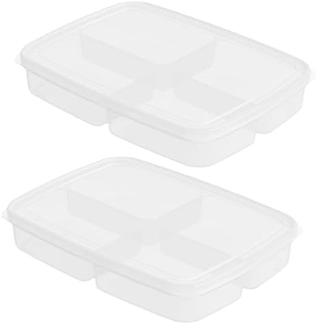 2Pcs Plastic Fridge Food Storage Organizer, Divided Bins with Lids
