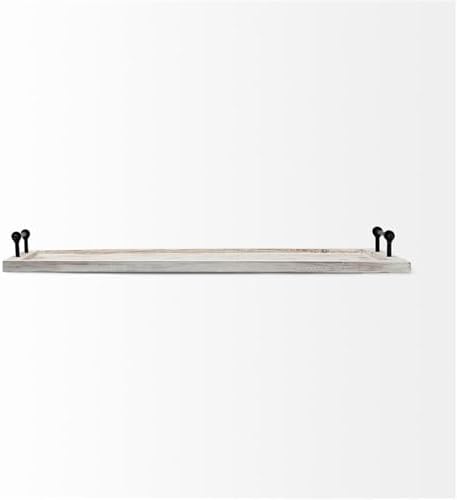 Maklaine Farmhouse Rectangular Whitewashed Wood Tray, Herringbone