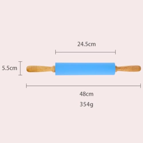 Silicone Dough Rolling Pin Non-stick Roller with Wood Handle, for