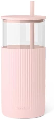 SANDJEST Glass Water Bottle with Silicone Sleeve 20oz, Glass Tumbler