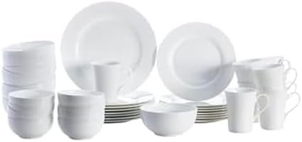 Mikasa Delray 40-Piece Bone China Dinnerware Set, White Round Dishes for 8 - Dinner Plates, Salad Plates, Cereal Bowls, Fruit Bowls and Mugs