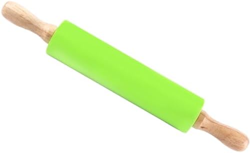 Kitchen Rolling Pin Silicone Dough Roller with Wood Handle for Baking