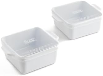 Souper Cubes 5x5" Ceramic Baking Dishes with Lids, White, 2-Pack