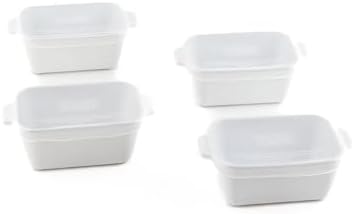 Souper Cubes 5"x3" Ceramic Baking Dishes with Lids, White, 4-Pack
