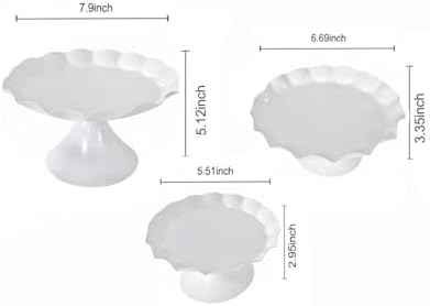 3 Pcs White Metal Cupcake Stand Scalloped Edge Dessert Display Tray