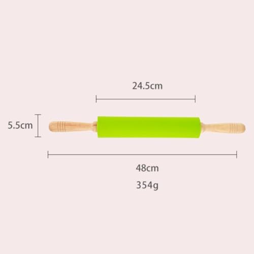 10-inch Silicone Non-stick Dough Rolling Pin Wood Handle, Green