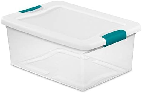 Sterilite+14948012+15+Quart+White%2fClear+Plastic+Storage+Box+With+Blu