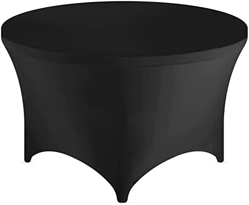 FestiCorp 60 Inch Round Fitted Tablecloth Black Spandex Table Covers