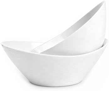 LaGlint 66 OZ Salad Bowl Set of 2, 10 Inch White Opal Glass Oval