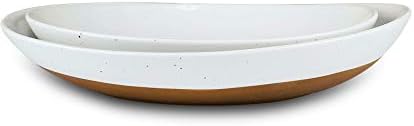 MORA Ceramic Large Serving Bowls- Set of 2 Oval Platters for Entertaining. Modern Kitchen Dishes for Dinner, Fruit, Salad, Turkey, etc. Oven, Dishwasher Safe, 110/80 oz, 16" / 14.6" - Vanilla White