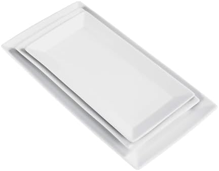 Amazon Basics 3-Piece Porcelain Serving Platters, Oven Safe, for