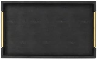 Pemberly Row Faux Shagreen Vinyl Serving Tray, Black Textured Finish