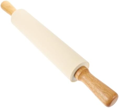 Silicone Rolling Pin with Wooden Handle, Nonstick Dough Roller for