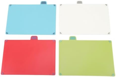 4 Piece Color Coded Non Slip Plastic Cutting Board Set with Stand Food