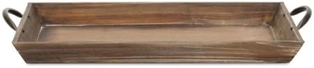 Pemberly Row Tapered Wood Tray, Dark Brown Finish with Metal Handles