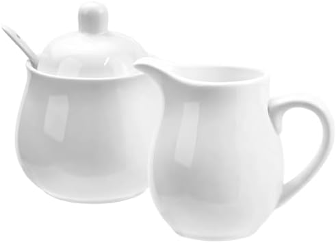 White Porcelain Sugar and Creamer Set, Elegant Ceramic Coffee Serving