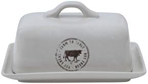 Creative Co-Op Stoneware Butter Dish with Cow Stamp and Farm-to-Table