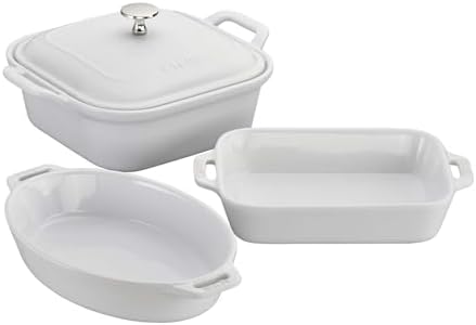 STAUB Ceramic 4-Piece Casserole Baking Pan Set, White