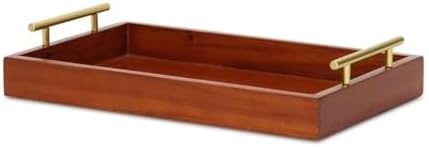 Pemberly Row Coran Rectangular Wood Tray, Handcrafted Design with Gold