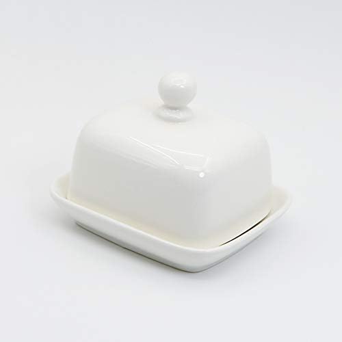 NAGU Small Rectangle Butter Dish with Lid, White Procelain Domed