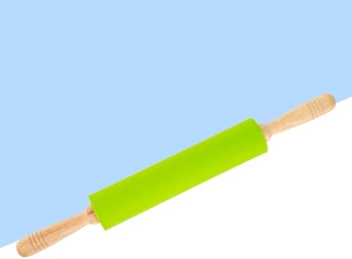 Xmas Silicone Dough Rolling Pin Non Stick Wood Handle for Baking